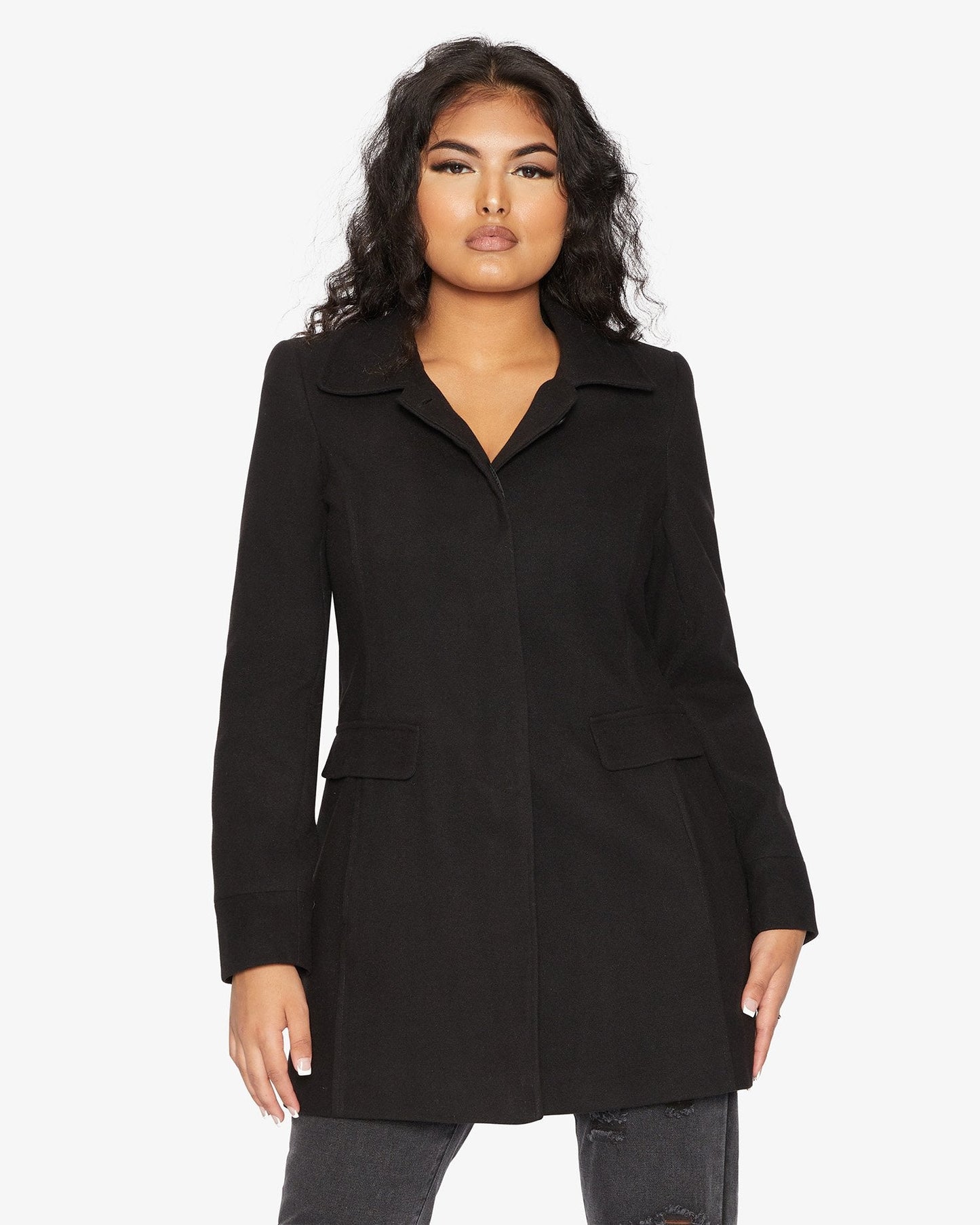 De La Creme Womens Wool Blend Hip Length Covert Coat