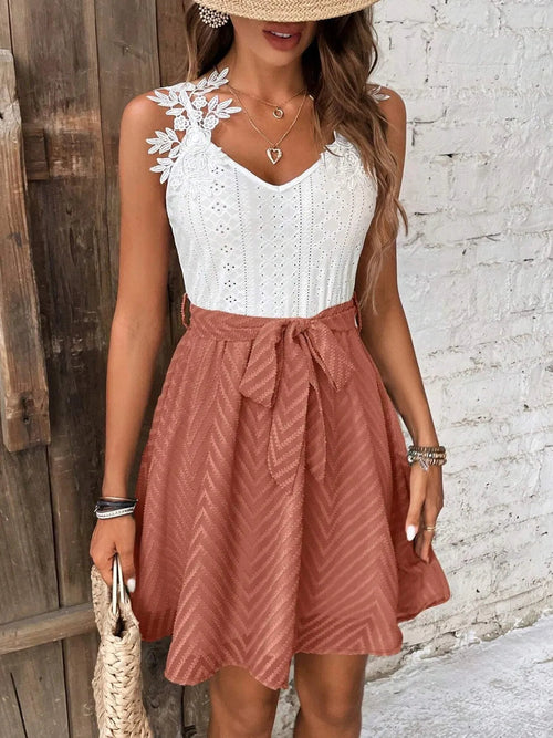 Lace Detail Tie Waist Mini Cami Dress