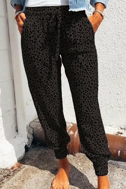 Women Casual Black Breezy Leopard Joggers