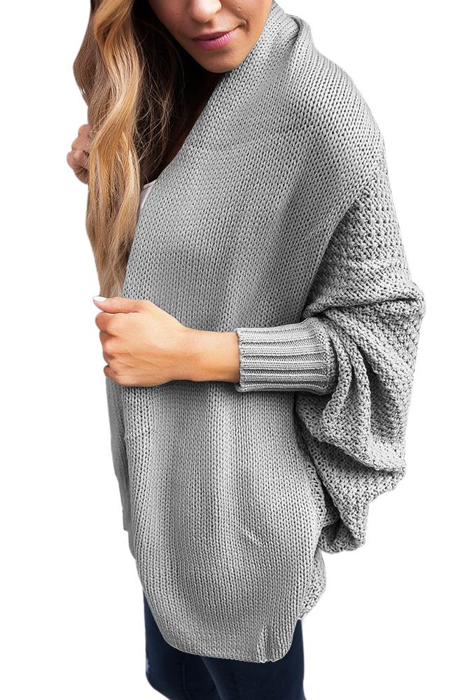 Chic Grey Chunky Knit Open Front Dolman Cardigan