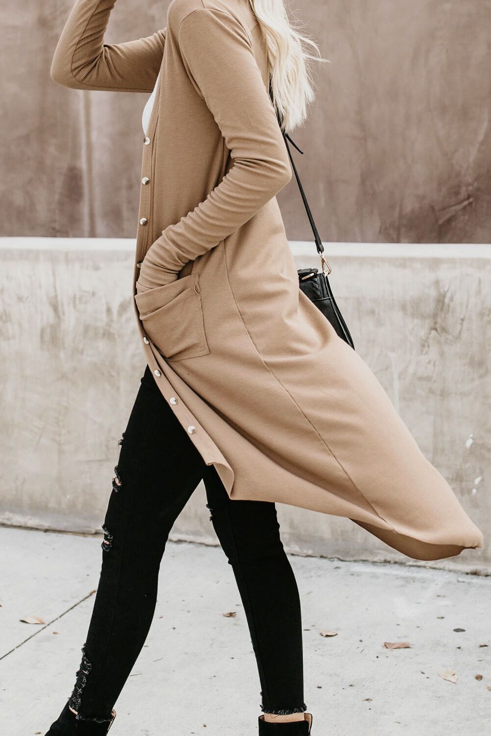 Khaki Selected Button Down Pocketed Knit High Low Long Cardigan