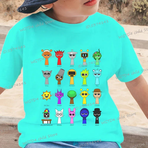 New Sprunki Kids T-shirt Cartoon Game Figure Printed Tops Tees Boys