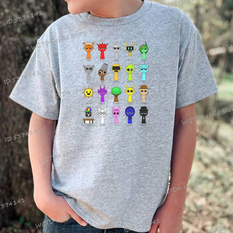 New Sprunki Kids T-shirt Cartoon Game Figure Printed Tops Tees Boys