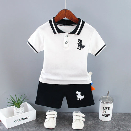 Summer Kids Outfits Baby Boys Clothes Set Dinosaur Printed Turn-down