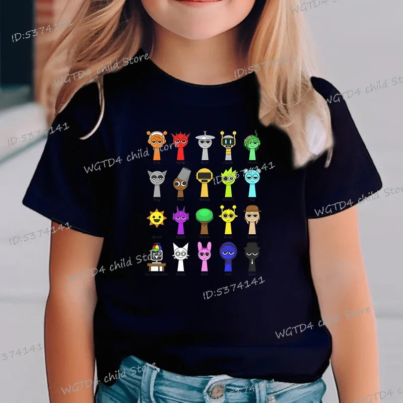 New Sprunki Kids T-shirt Cartoon Game Figure Printed Tops Tees Boys