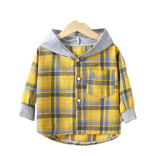Children's Hooded Shirts Kids Clothes Baby Boys Plaid Shirts Coat for