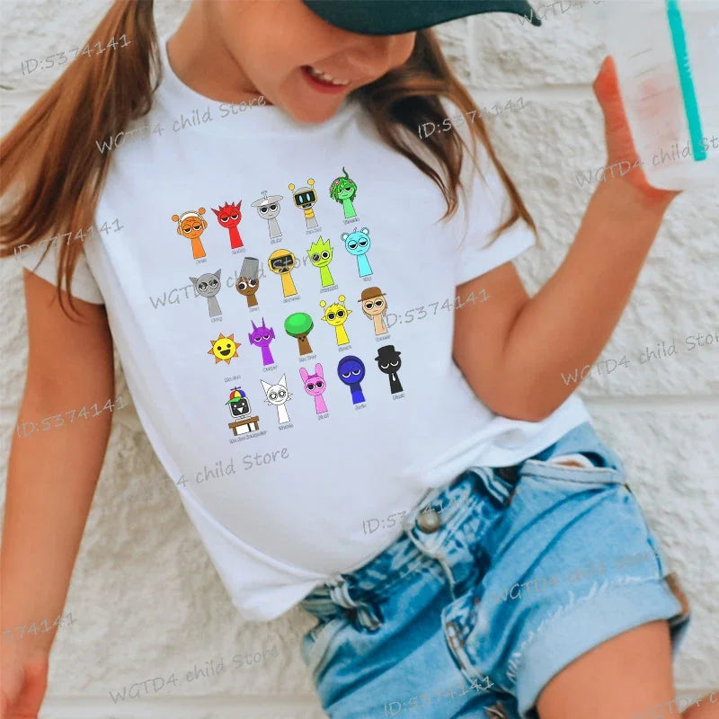 New Sprunki Kids T-shirt Cartoon Game Figure Printed Tops Tees Boys