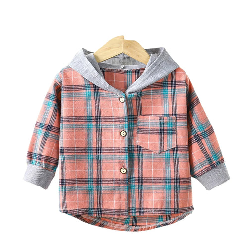 Children's Hooded Shirts Kids Clothes Baby Boys Plaid Shirts Coat for