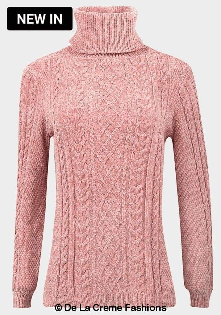 De La Creme - Womens Pink Roll Neck Chenille Jumper
