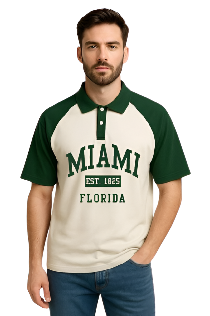 CULISH Men Typography Polo Neck Pure Cotton Green T-Shirt