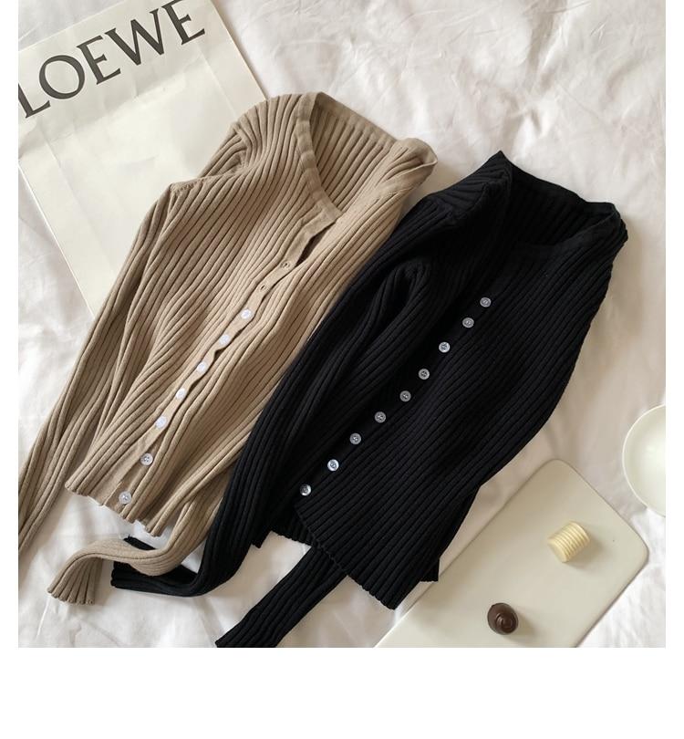 Women Button Up Ribbed Sweater Shirt Cropped Knit Cardigans Korean