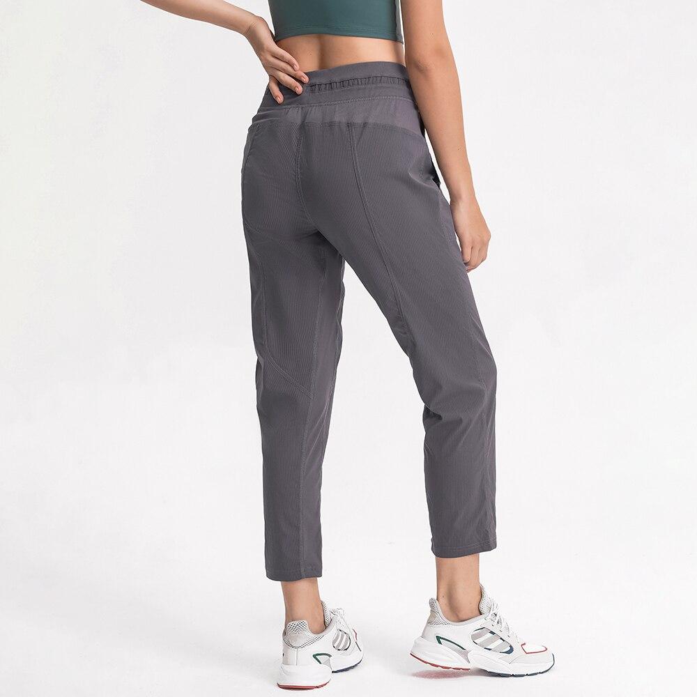 STRIPE Mid Waist Drawstring Sport Gym Joggers Women Loose Fit Fitness