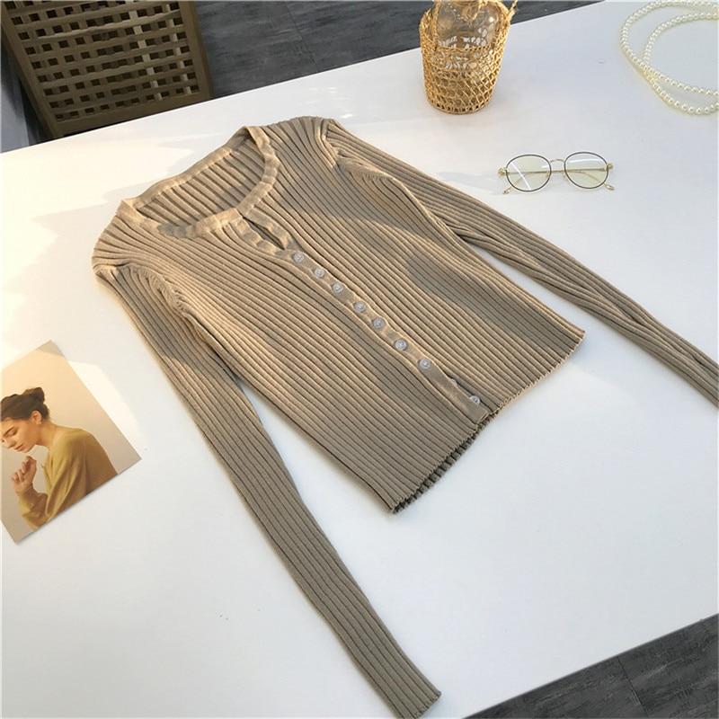 Women Button Up Ribbed Sweater Shirt Cropped Knit Cardigans Korean