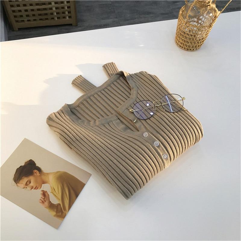 Women Button Up Ribbed Sweater Shirt Cropped Knit Cardigans Korean