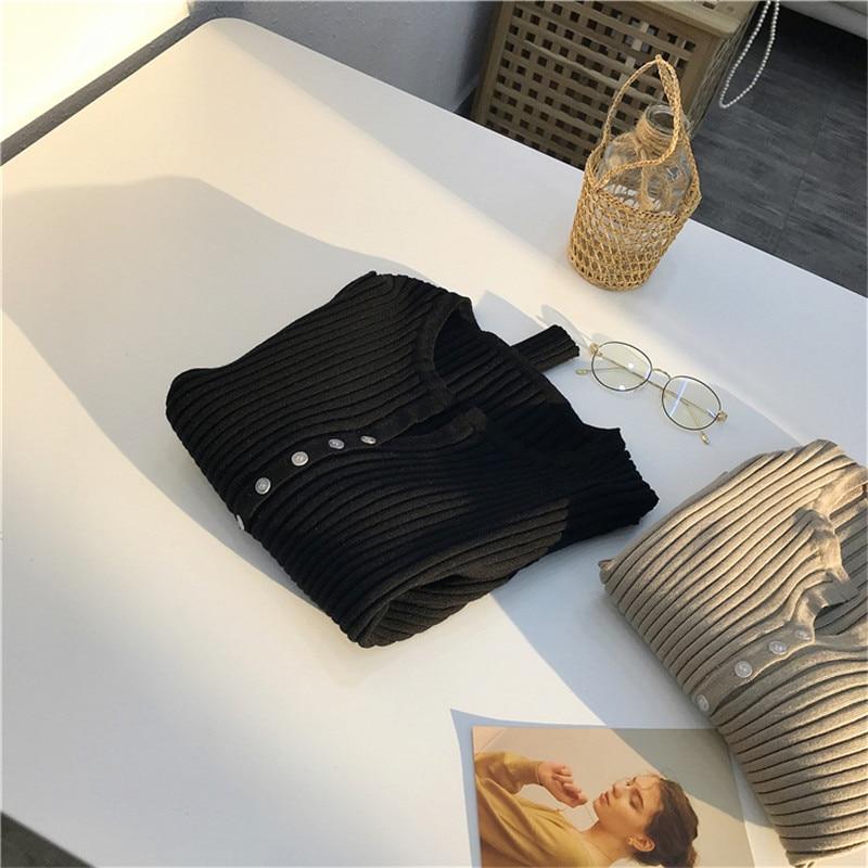 Women Button Up Ribbed Sweater Shirt Cropped Knit Cardigans Korean
