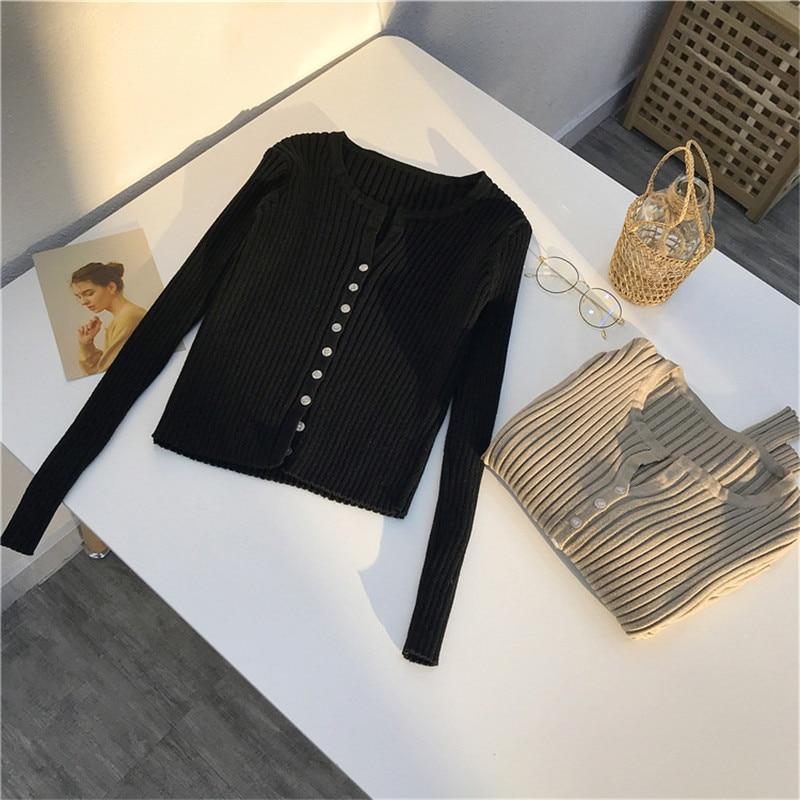 Women Button Up Ribbed Sweater Shirt Cropped Knit Cardigans Korean