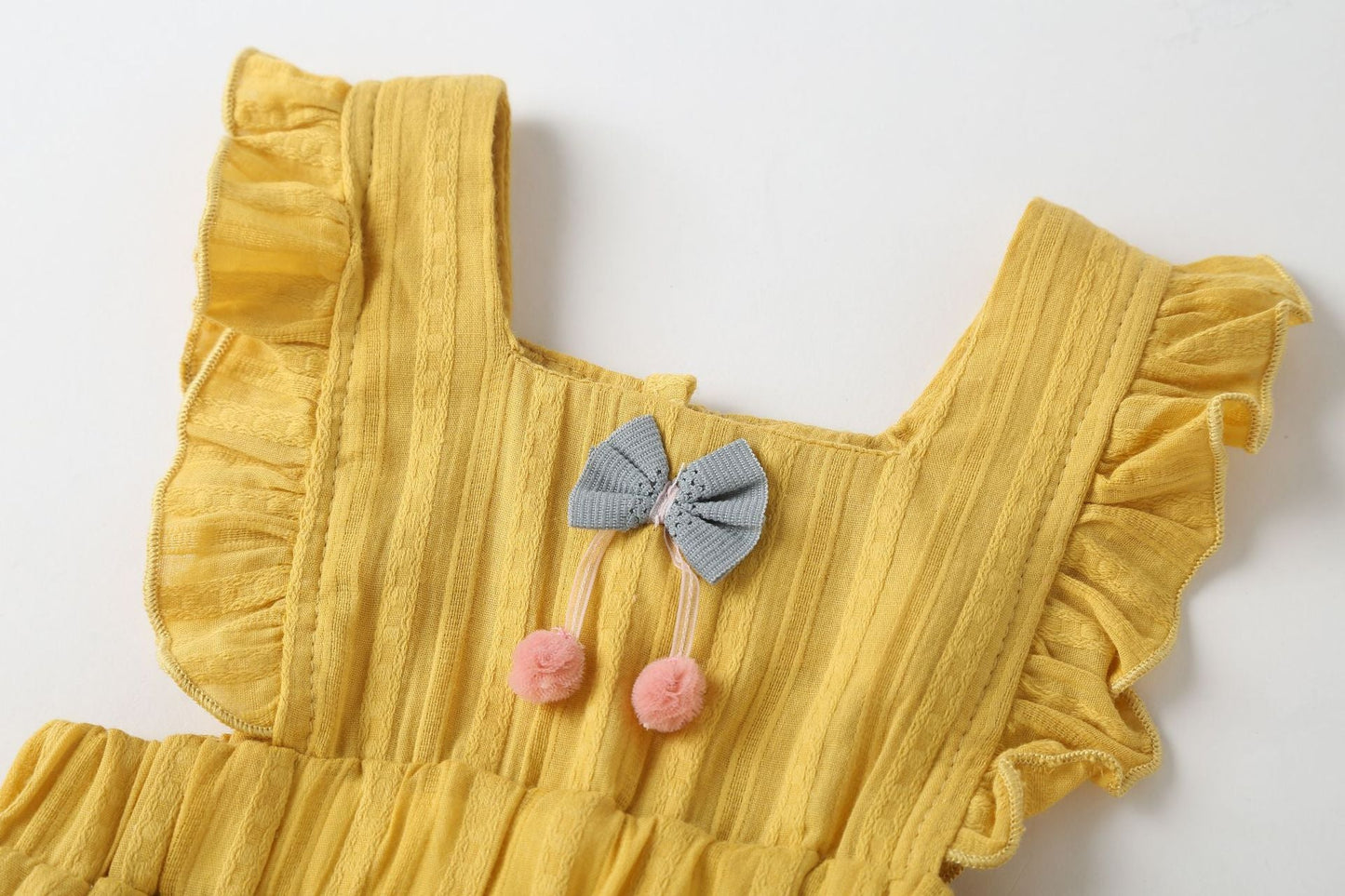 Baby Girl 1pcs Solid Color Bow Tie Design Ruffle Sleeveless Crotch