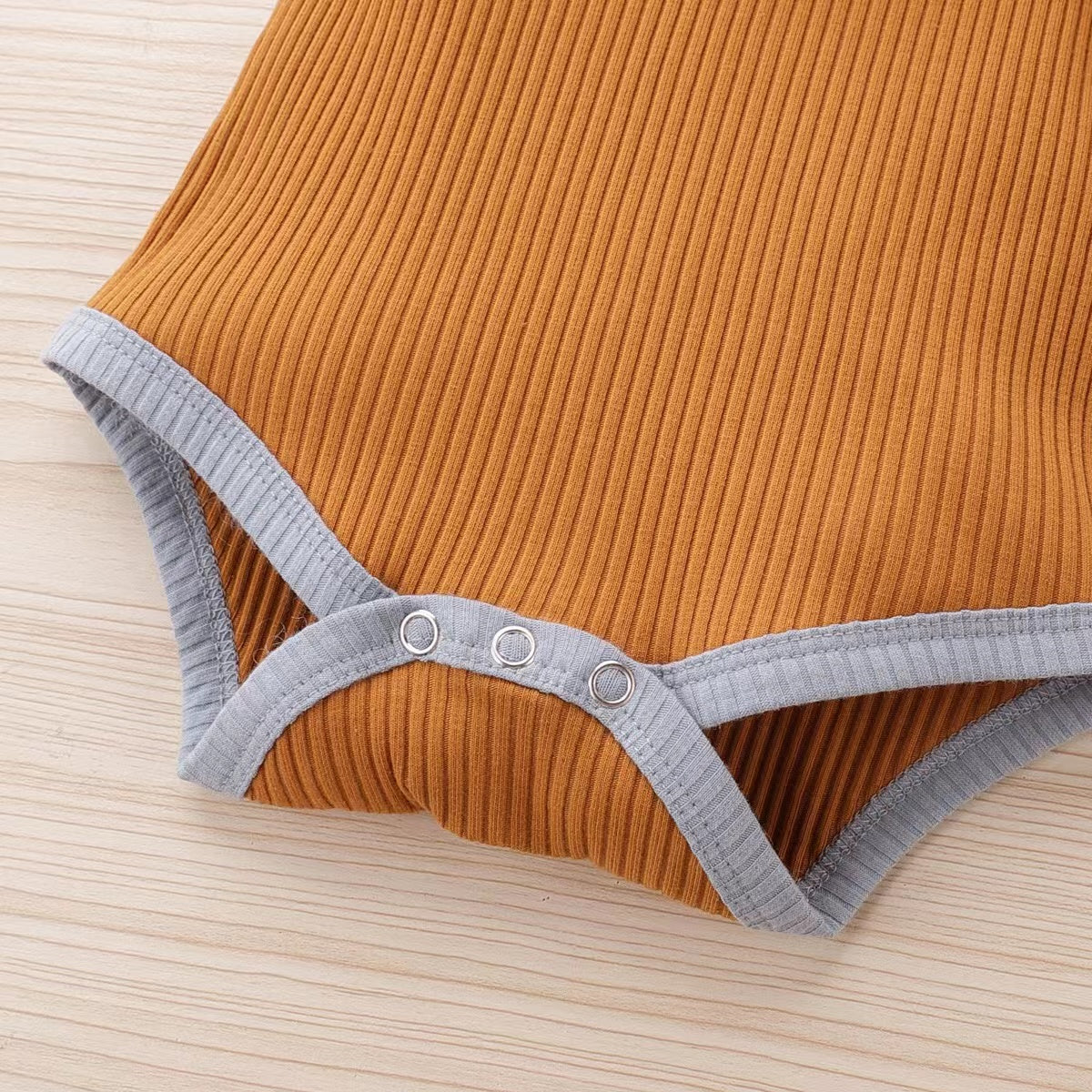 Baby Ribbed Knitted Pattern Solid Color Onesies Combo Trousers Sets
