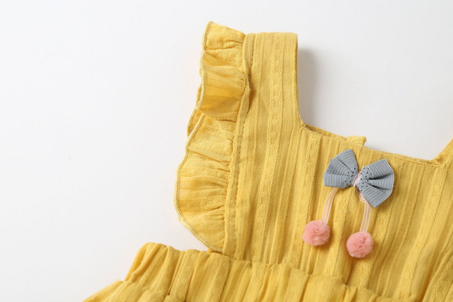 Baby Girl 1pcs Solid Color Bow Tie Design Ruffle Sleeveless Crotch