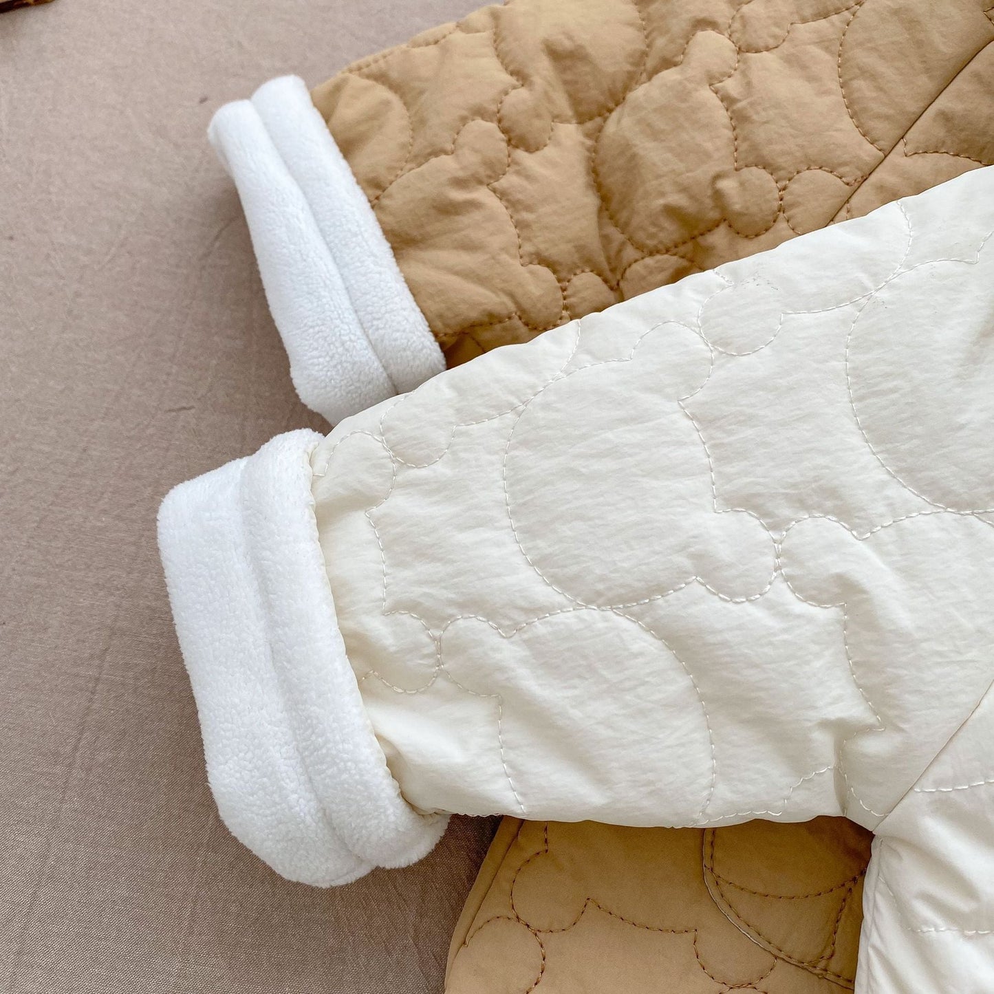 Baby Solid Color Lapel Design Quality Quilted Warm Jumpsuit