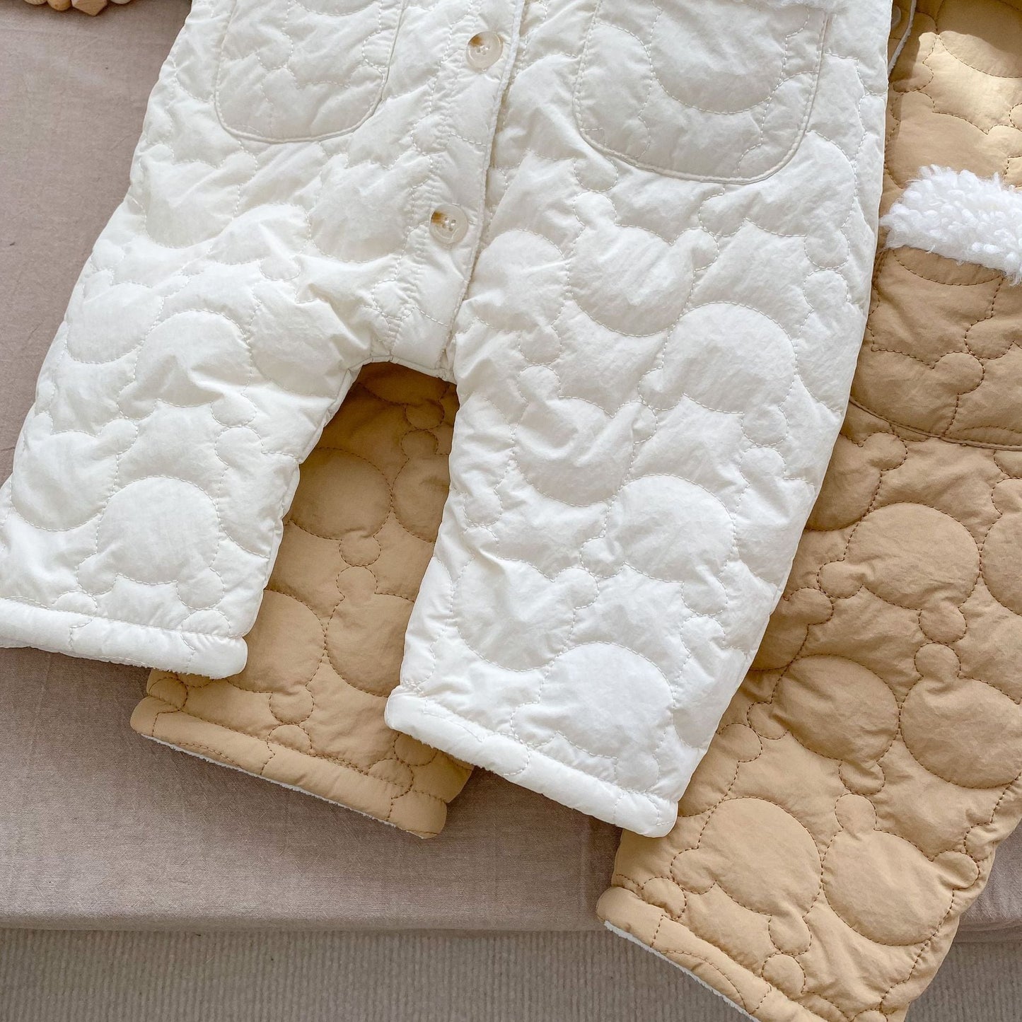 Baby Solid Color Lapel Design Quality Quilted Warm Jumpsuit