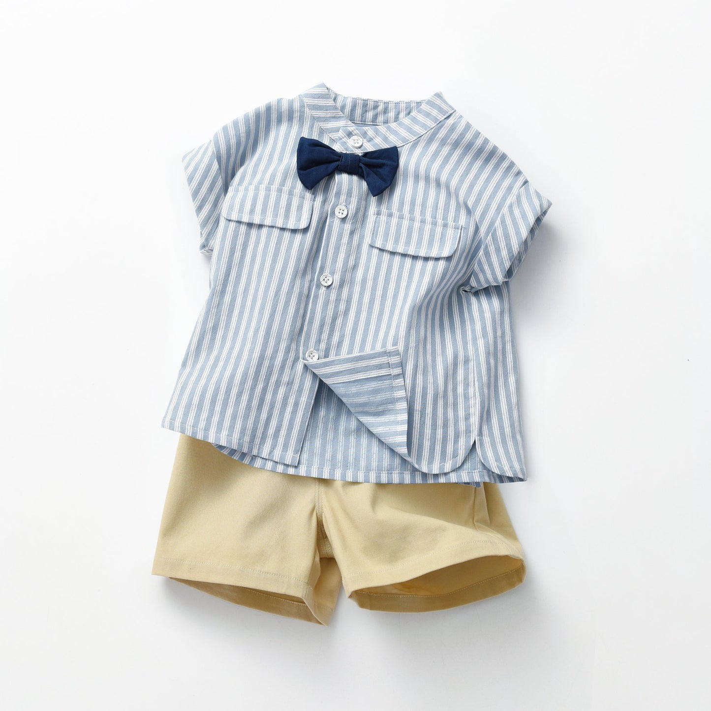 Baby Boy Stripped Pattern Top Combo Solid Yellow Short Pants In Sets