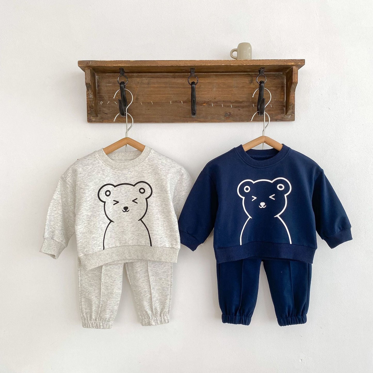 Cute Bear Graphic Casual Clothing Hoodie Sets
