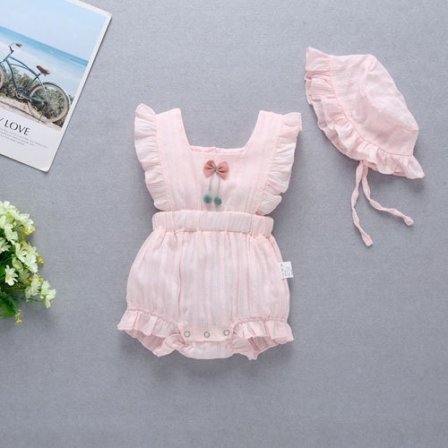 Baby Girl 1pcs Solid Color Bow Tie Design Ruffle Sleeveless Crotch