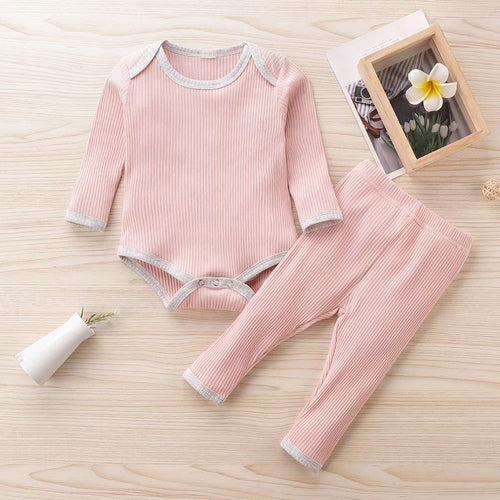 Baby Ribbed Knitted Pattern Solid Color Onesies Combo Trousers Sets