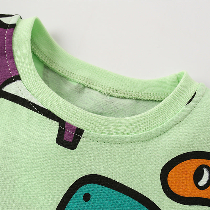 Baby Boy Dinosaur Pattern Round Neck Short Sleeve Tops