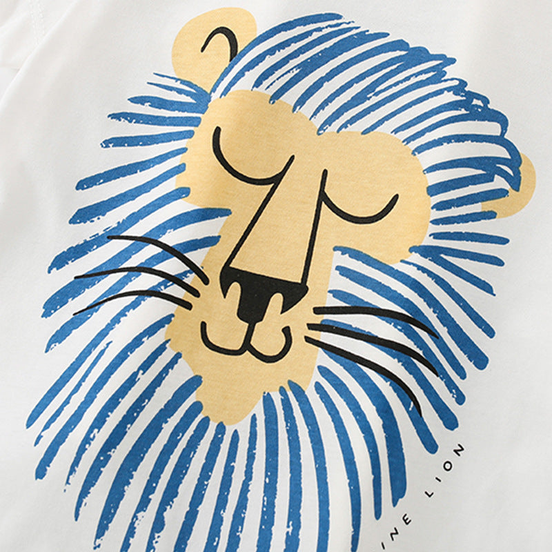 Baby Boy Cartoon Lion Pattern Quality Cotton Tops In Summer