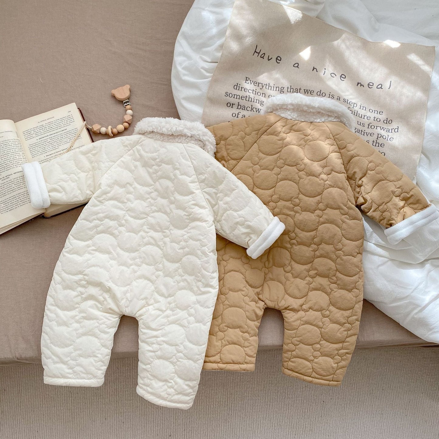 Baby Solid Color Lapel Design Quality Quilted Warm Jumpsuit