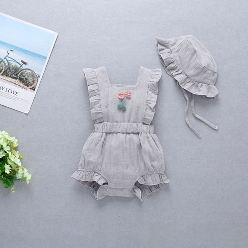 Baby Girl 1pcs Solid Color Bow Tie Design Ruffle Sleeveless Crotch