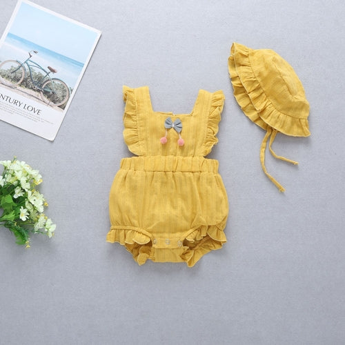 Baby Girl 1pcs Solid Color Bow Tie Design Ruffle Sleeveless Crotch