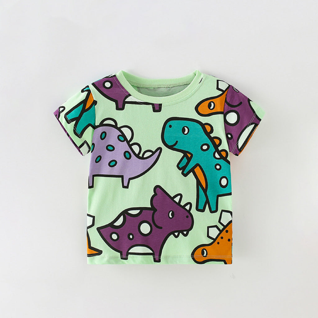 Baby Boy Dinosaur Pattern Round Neck Short Sleeve Tops