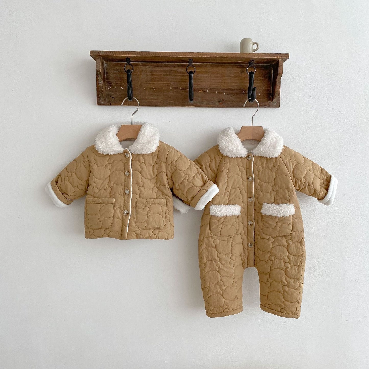 Baby Solid Color Lapel Design Quality Quilted Warm Jumpsuit