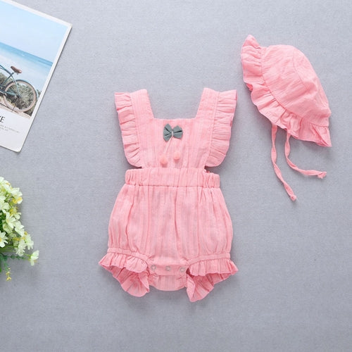 Baby Girl 1pcs Solid Color Bow Tie Design Ruffle Sleeveless Crotch