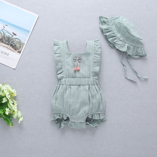Baby Girl 1pcs Solid Color Bow Tie Design Ruffle Sleeveless Crotch