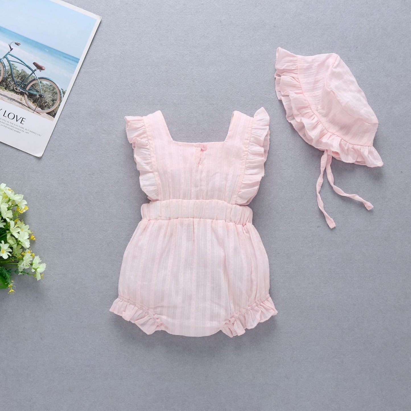Baby Girl 1pcs Solid Color Bow Tie Design Ruffle Sleeveless Crotch