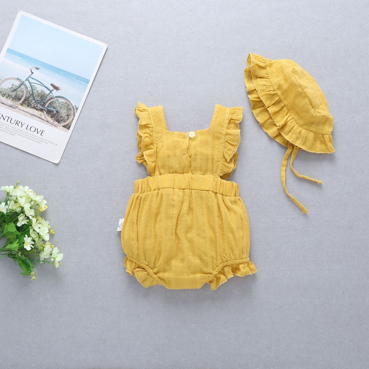 Baby Girl 1pcs Solid Color Bow Tie Design Ruffle Sleeveless Crotch