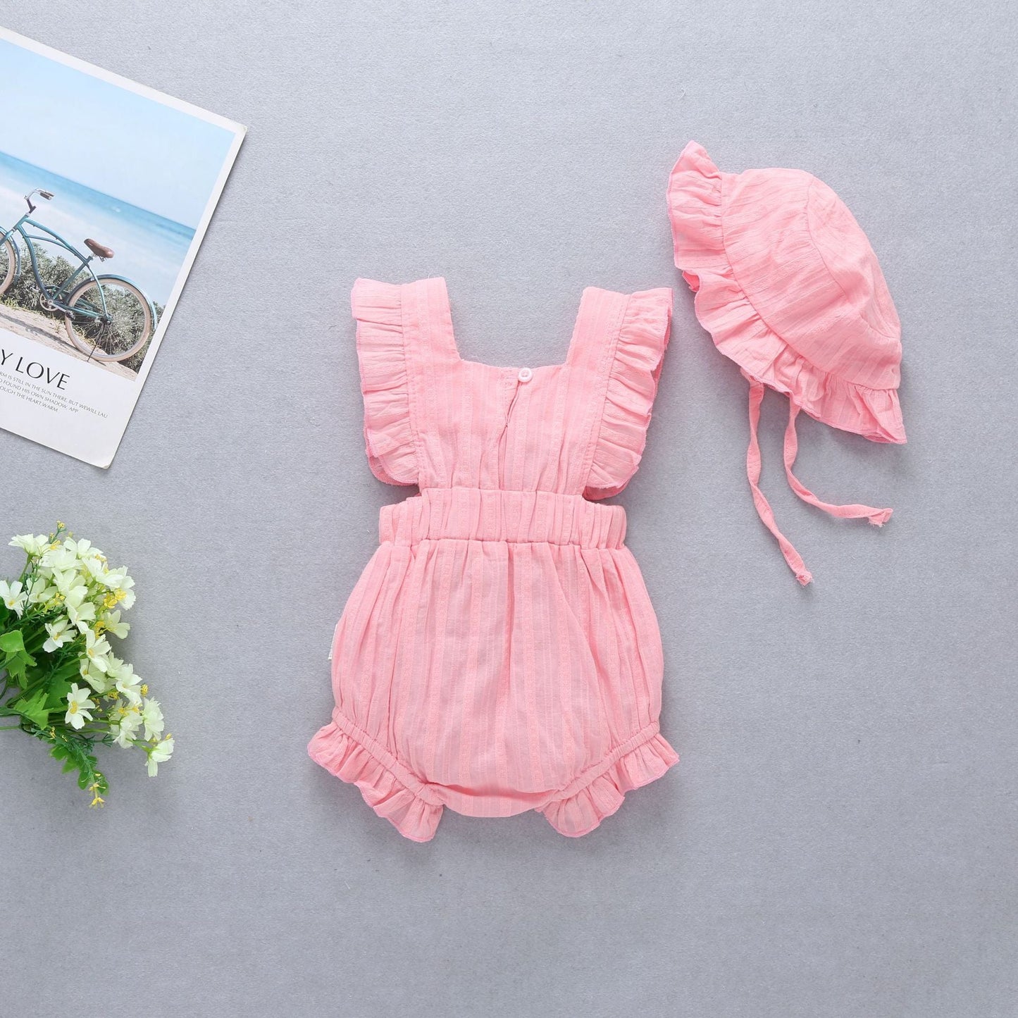 Baby Girl 1pcs Solid Color Bow Tie Design Ruffle Sleeveless Crotch