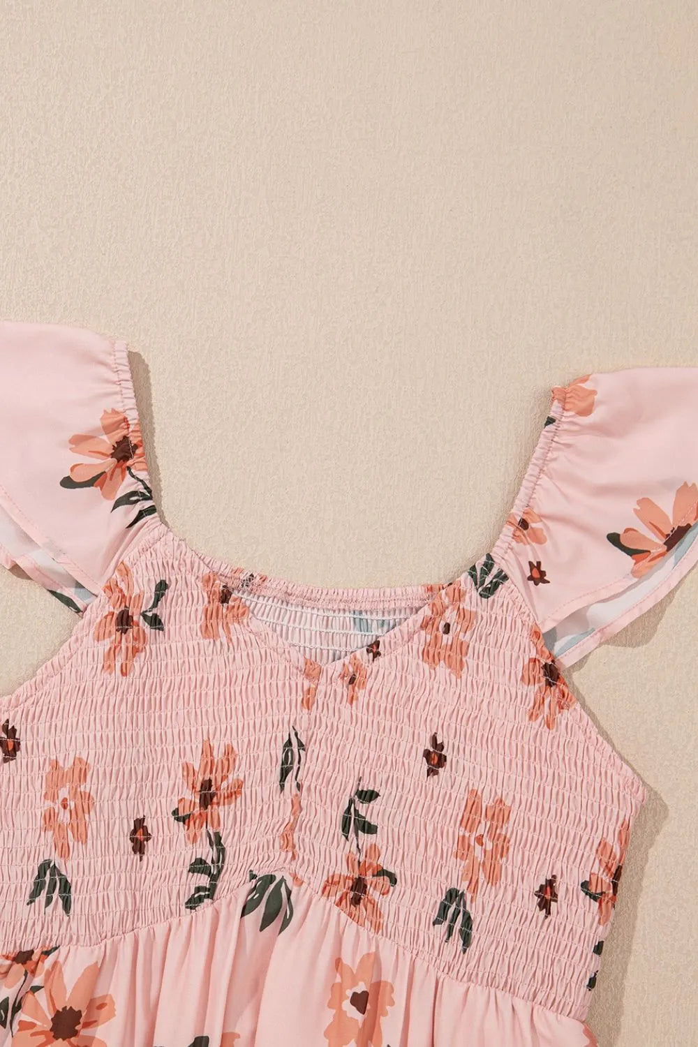 Ruffled Smocked Cap Sleeve Printed Maxi Dress