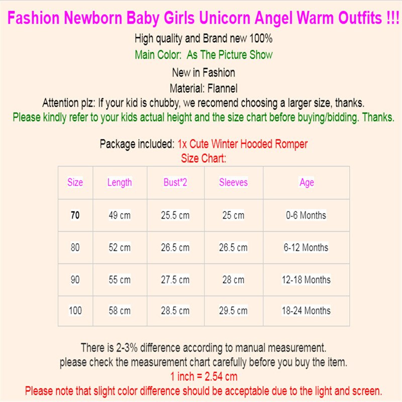 Cute Newborn Warm Clothes Baby Girl 3D Unicorn