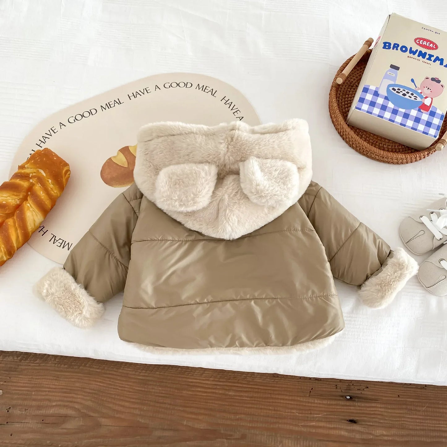 Cute Children's Winter Jacket Fur Lining, 0-5 Years Old, Girls Boys
