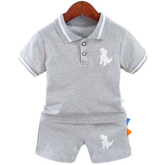 Summer Kids Outfits Baby Boys Clothes Set Dinosaur Printed Turn-down