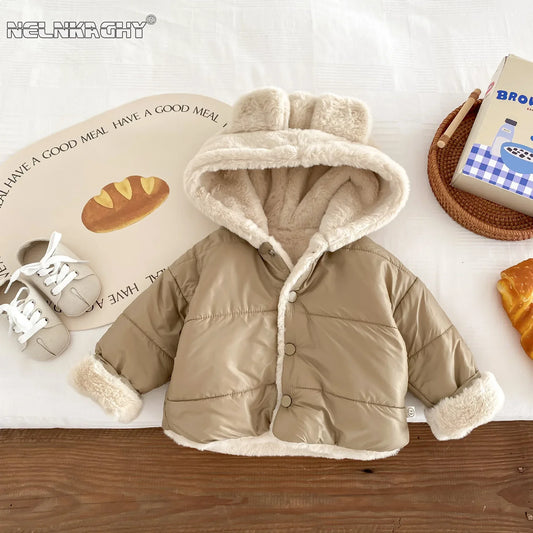Cute Children's Winter Jacket Fur Lining, 0-5 Years Old, Girls Boys