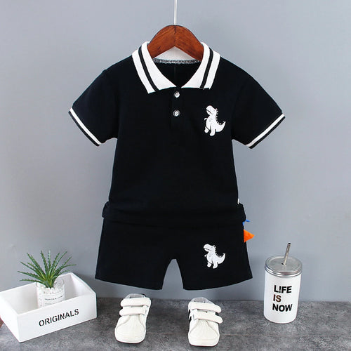 Summer Kids Outfits Baby Boys Clothes Set Dinosaur Printed Turn-down