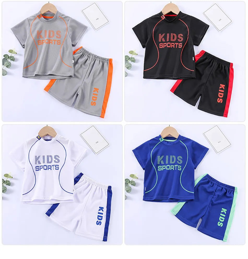Children Summer Short Sleeve Football Basketball Suit Clothing Set Boy