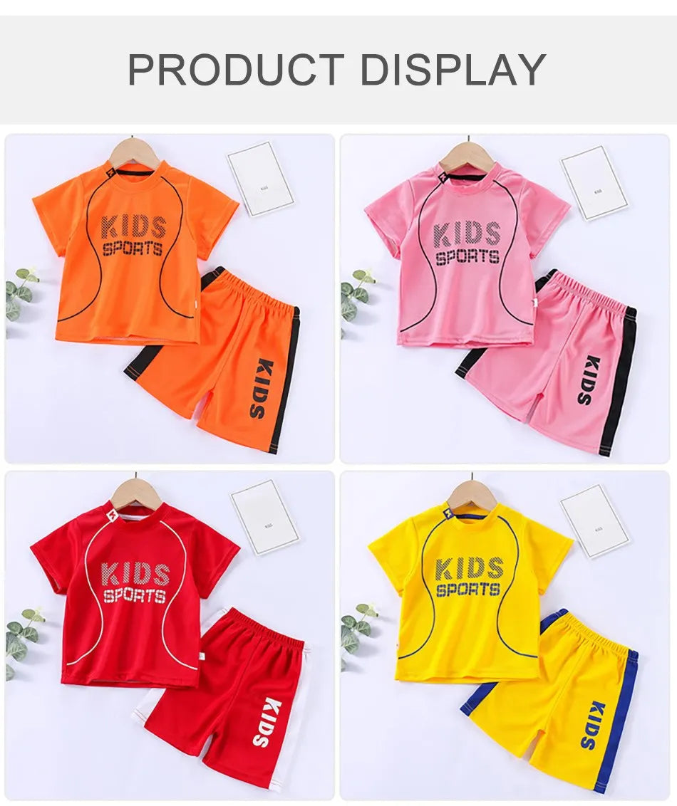 Children Summer Short Sleeve Football Basketball Suit Clothing Set Boy