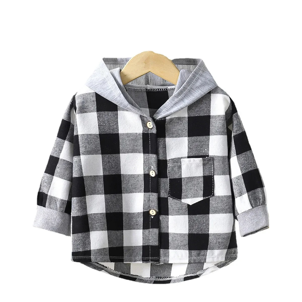 Children's Hooded Shirts Kids Clothes Baby Boys Plaid Shirts Coat for